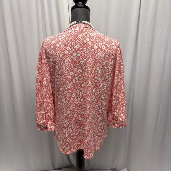 Croft and Barrow Floral Top Womens Size Large Coral White Ruffle Front Blouse - Picture 4 of 8